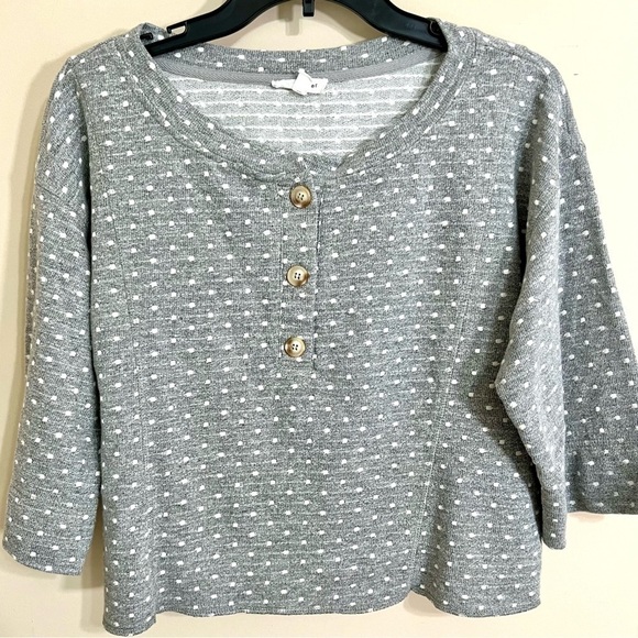 BLU PEPPER Women’s Polka Dot Gray White Crop Top 3/4 Sleeve Comfy Casual Small - Picture 2 of 12